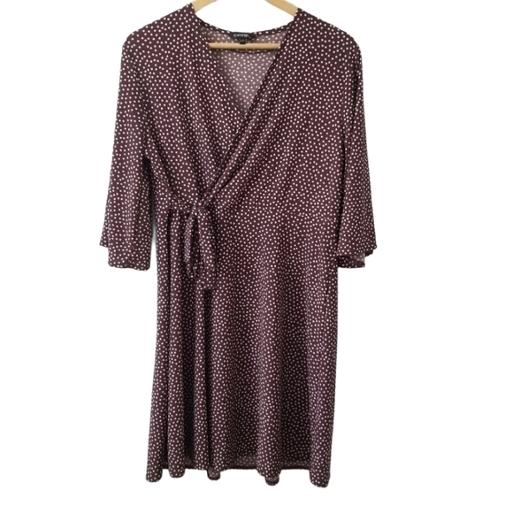 George Dresses & Skirts - 𝅺polka Dot Illusion Faux Wrap Loose Dress Lg 3/4 Sleeve